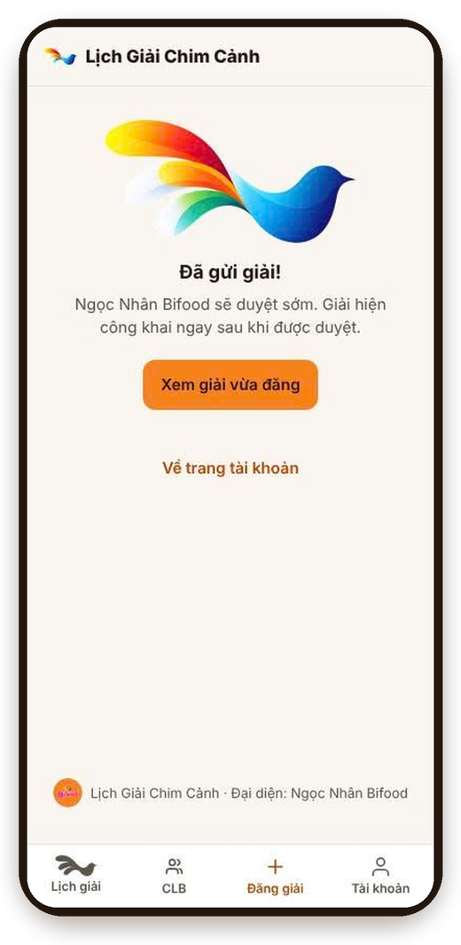 Màn hình đã gửi giải chờ duyệt