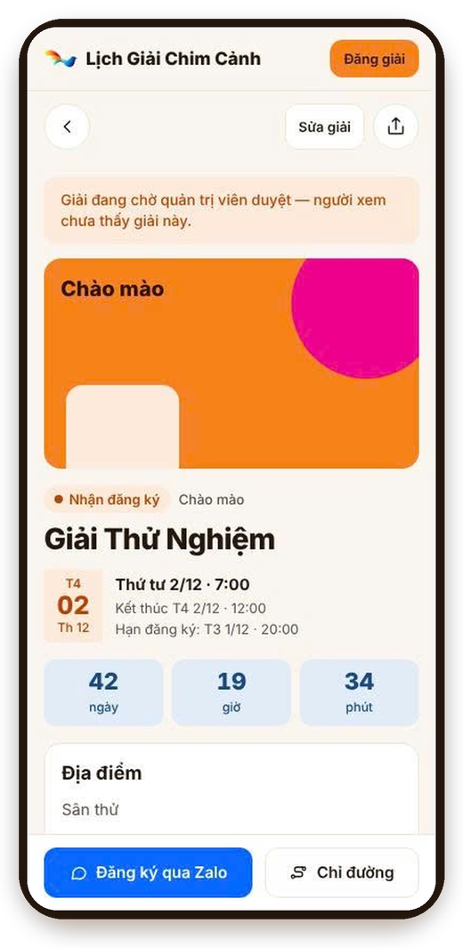 Trang chi tiết giải đấu