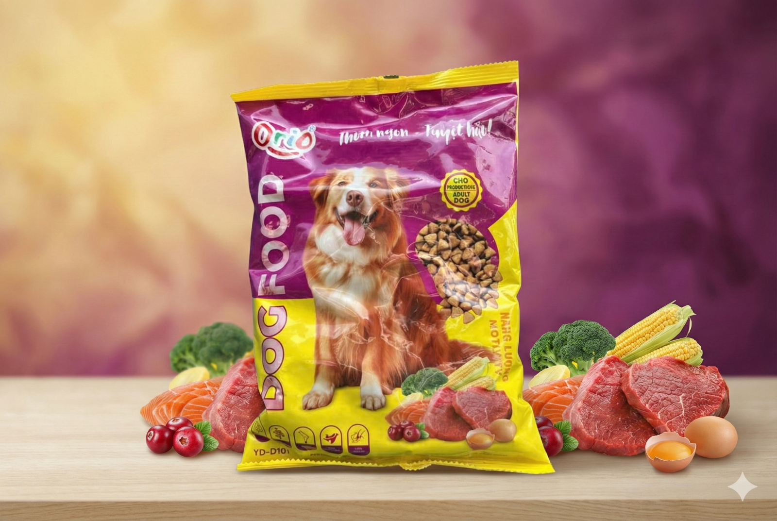 Đổ thức ăn hạt vào bát cho chó con